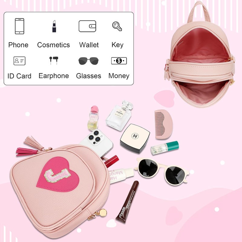CLOUDWINGS Girls Initial Mini Backpack Gifts for Kid Toddler Little Girl Teen Small Cute Heart Backpack Purse Preschool Kindergarten Bookbag，Pink-J - Image 5